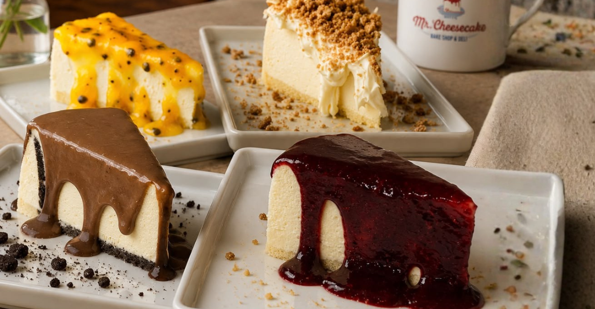 Imagem real das cheesecakes da Mr. Cheesecake Bake Shop & Deli.
