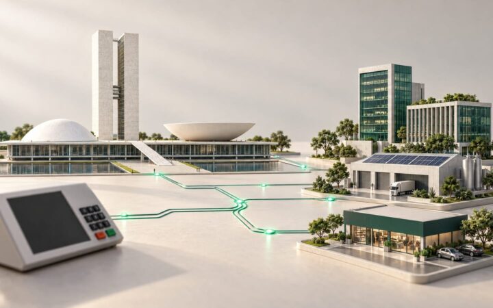 Ilustração conceitual relaciona o cenário eleitoral à infraestrutura de financiamento da economia real.
