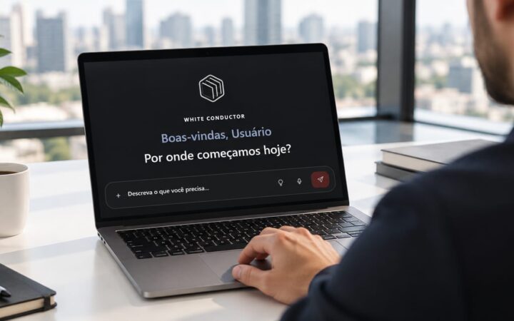 Homem utiliza plataforma do White Conductor em ambiente de escritório